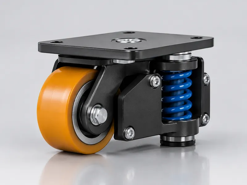 Low-profile AGV caster unit with spring suspension