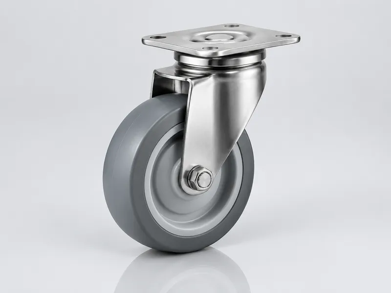 Stainless steel caster for medical equipment with a non-marking wheel
