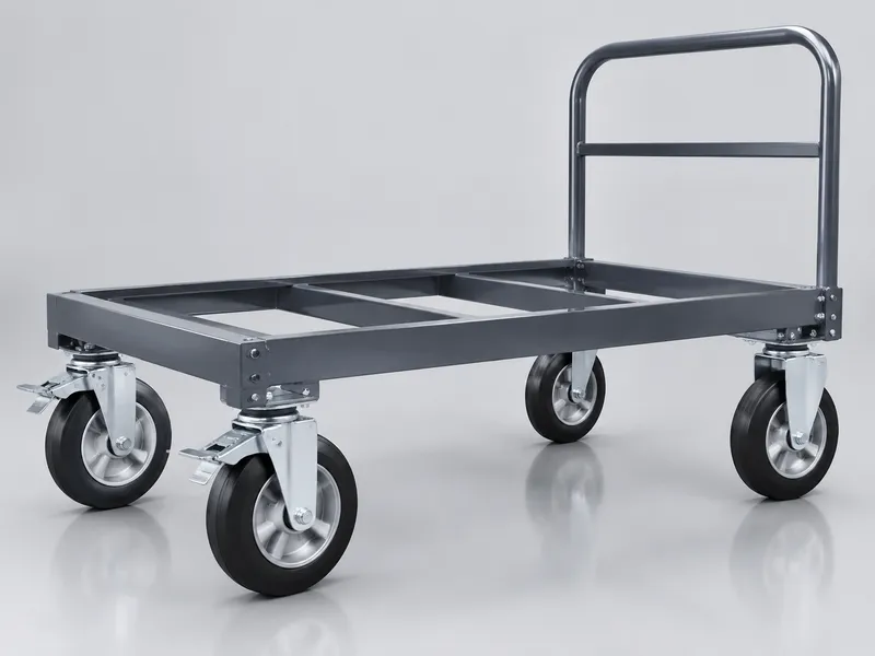 Industrial casters on a warehouse material-handling cart