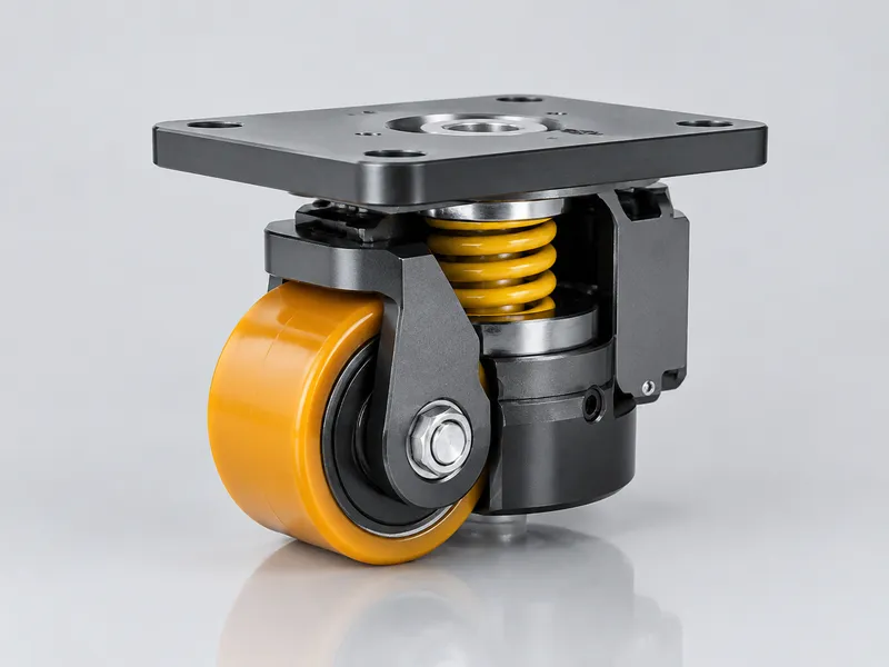Low-profile AGV caster unit with spring suspension