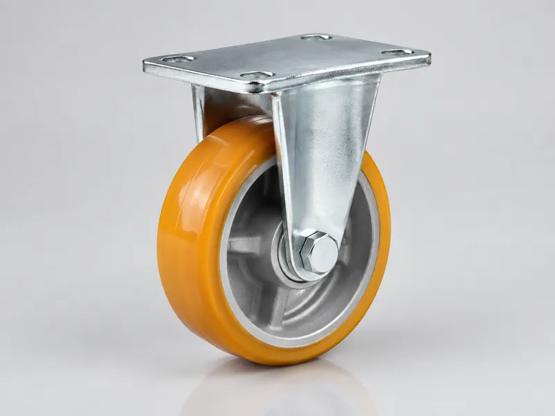 Rigid fixed caster with a steel fork and polyurethane wheel