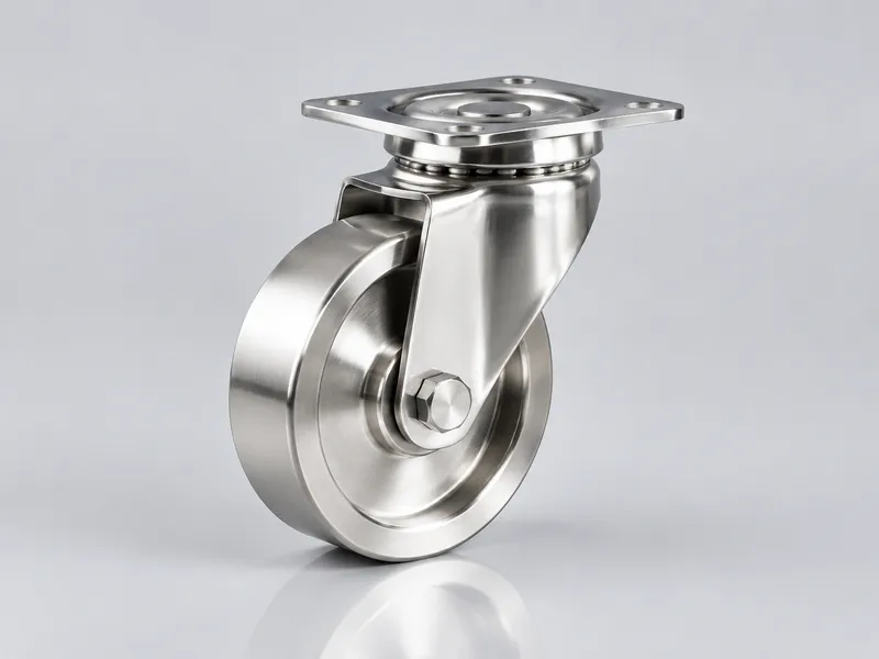 Stainless steel swivel caster with a polished stainless bracket